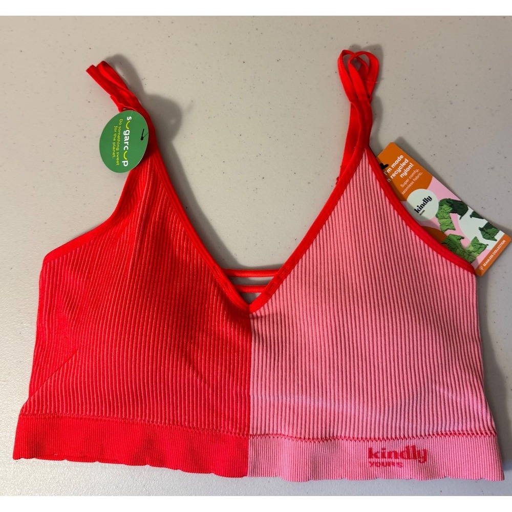 Kindly Yours Bralette Women XL PoppyRed Colorblock‎ Seamless Ribbed NEW
